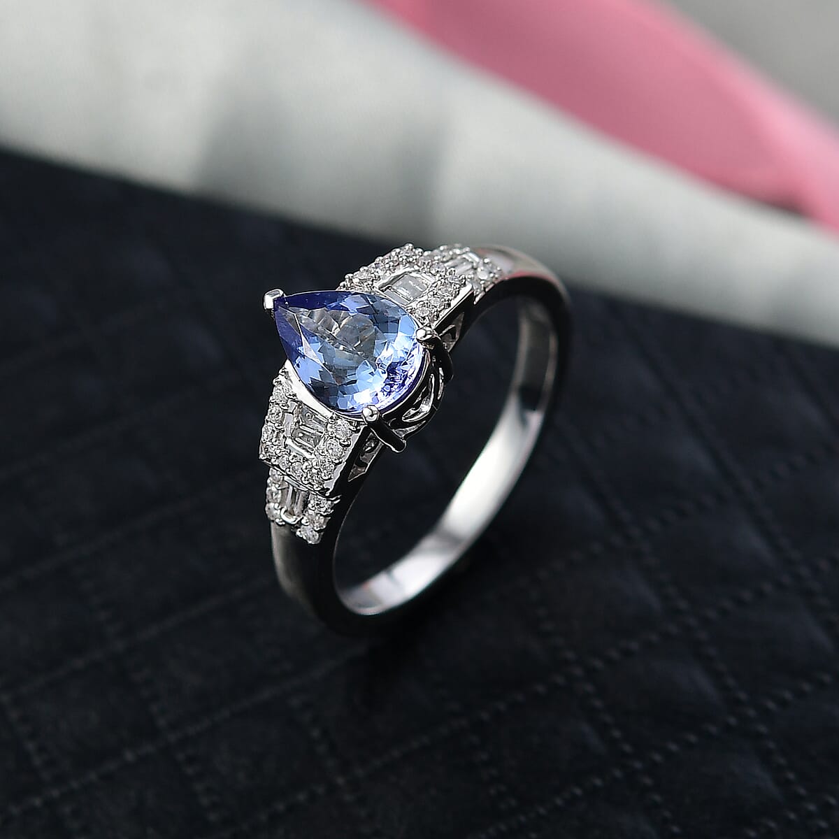 Luxoro AAA Peacock Tanzanite, Diamond Art Deco Ring in 10K White Gold 1.30 ctw (Size 9.0) image number 1