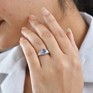Luxoro AAA Peacock Tanzanite, Diamond Art Deco Ring in 10K White Gold 1.30 ctw (Size 9.0)