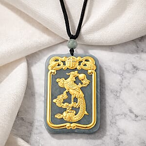 24K Yellow Gold Natural Olmec Jadeite 125.00 ctw Phoenix Carved Pendant with Beaded Necklace (28 Inches)