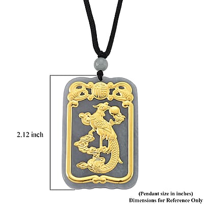 24K Yellow Gold Natural Olmec Jadeite 125.00 ctw Phoenix Carved Pendant with Beaded Necklace (28 Inches)