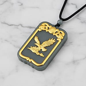 24K Yellow Gold Natural Olmec Jadeite 125.00 ctw Eagle Carved Pendant with Beaded Necklace (28 Inches)