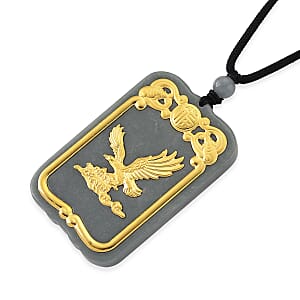 24K Yellow Gold Natural Olmec Jadeite 125.00 ctw Eagle Carved Pendant with Beaded Necklace (28 Inches)