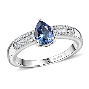 D'Joy Peacock Tanzanite, Diamond (0.16 cts) Ring in Rhodium Over Sterling Silver (Size 7.0) 0.90 ctw