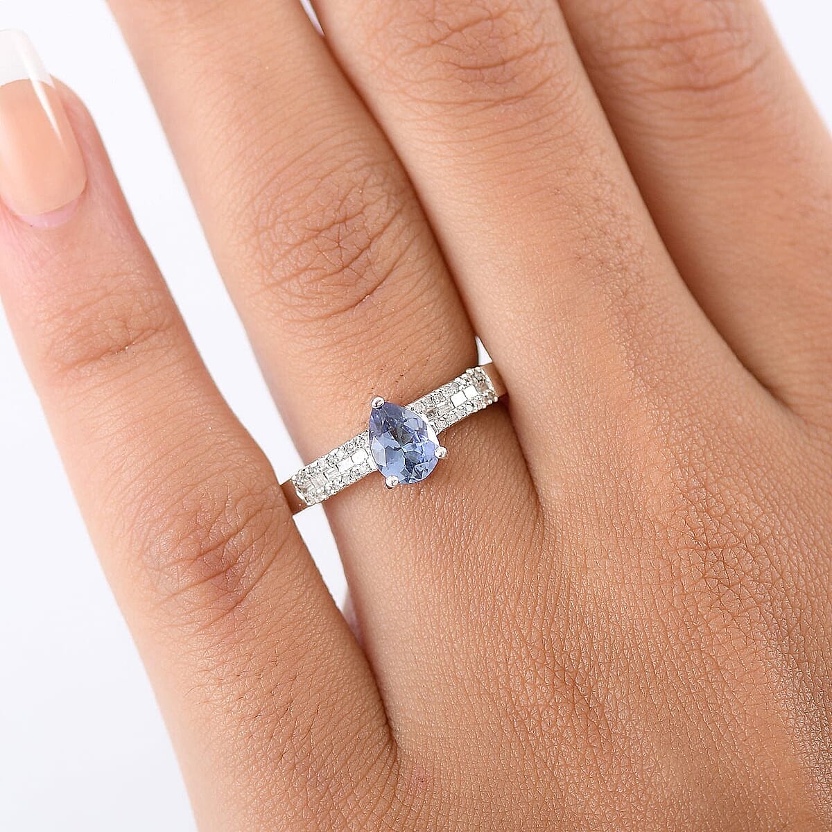 D'Joy Peacock Tanzanite, Diamond (0.16 cts) Ring in Rhodium Over Sterling Silver (Size 7.0) 0.90 ctw image number 2