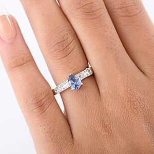 D'Joy Peacock Tanzanite, Diamond (0.16 cts) Ring in Rhodium Over Sterling Silver (Size 10.0) 0.90 ctw