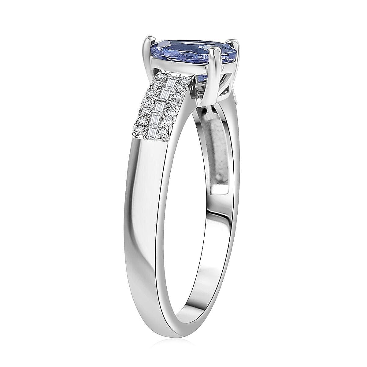 D'Joy Peacock Tanzanite, Diamond (0.16 cts) Ring in Rhodium Over Sterling Silver (Size 7.0) 0.90 ctw image number 3
