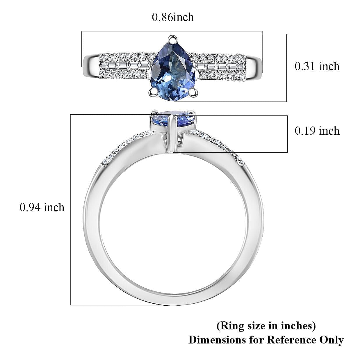 D'Joy Peacock Tanzanite, Diamond (0.16 cts) Ring in Rhodium Over Sterling Silver (Size 7.0) 0.90 ctw image number 5
