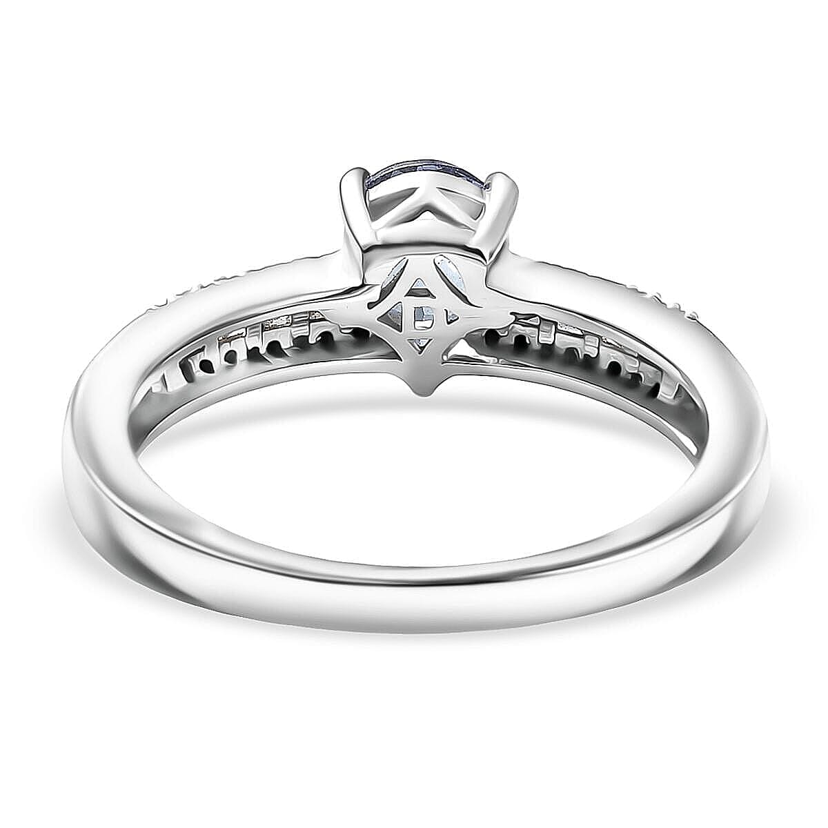 D'Joy Peacock Tanzanite, Diamond (0.16 cts) Ring in Rhodium Over Sterling Silver (Size 6.0) 0.90 ctw image number 4