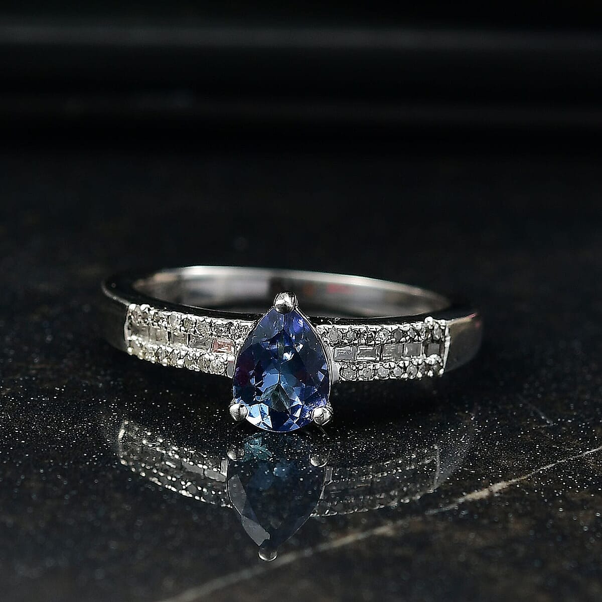 D'Joy Peacock Tanzanite and Diamond 0.90 ctw First Drop of Dawn Light Ring in Rhodium Over Sterling Silver (Size 7.0)  image number 1