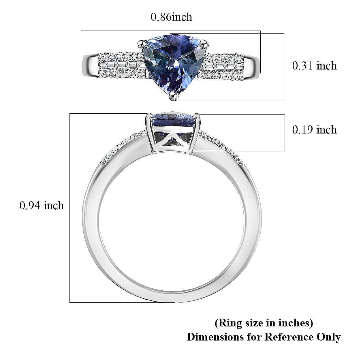 D'Joy Peacock Tanzanite, Diamond (0.16 cts) Ring in Rhodium Over Sterling Silver (Size 10.0) 0.90 ctw image number 5