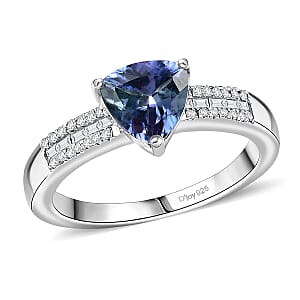 D'Joy Peacock Tanzanite, Diamond (0.16 cts) Ring in Rhodium Over Sterling Silver (Size 6.0) 0.90 ctw
