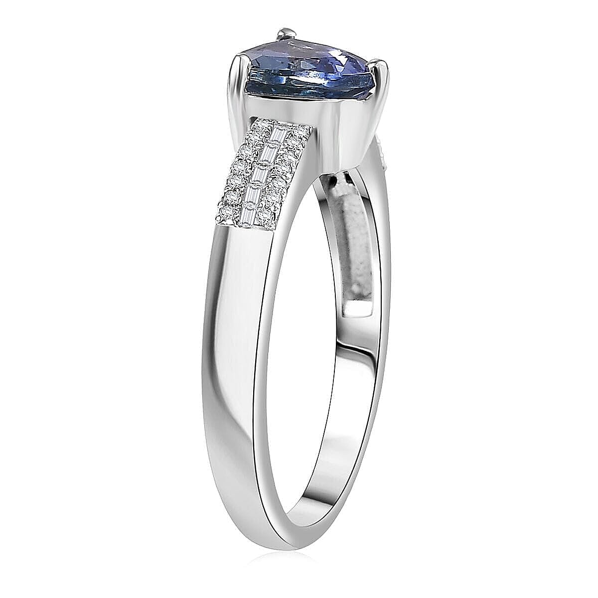 D'Joy Peacock Tanzanite, Diamond (0.16 cts) Ring in Rhodium Over Sterling Silver (Size 6.0) 0.90 ctw image number 3