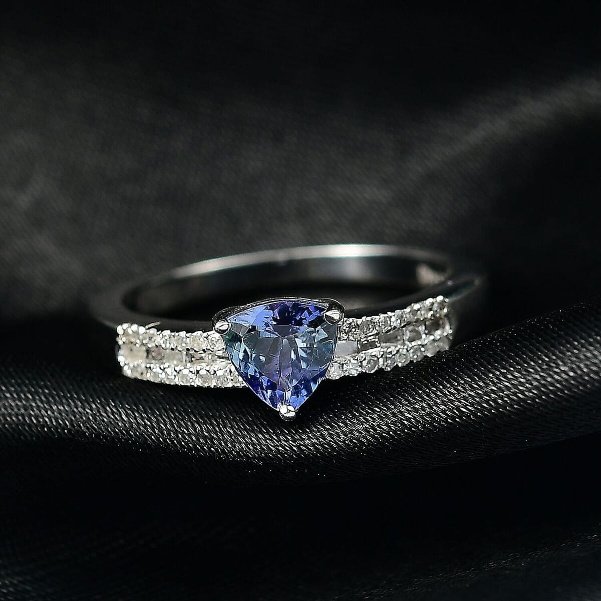 D'Joy Peacock Tanzanite, Diamond 0.90 ctw Ring in First Drop of Dawn Light Rhodium Over Sterling Silver (Size 7.0)  image number 1