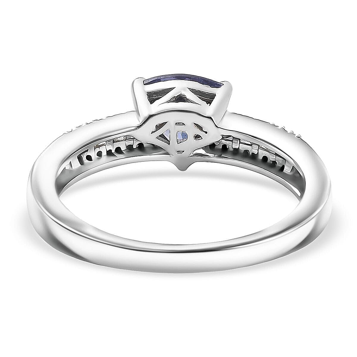 D'Joy Peacock Tanzanite, Diamond 0.90 ctw Ring in First Drop of Dawn Light Rhodium Over Sterling Silver (Size 7.0)  image number 4