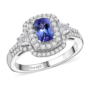 D'Joy Premium Tanzanite and Moissanite 1.85 ctw Art Deco Ring in Rhodium Over Sterling Silver (Size 10.0)
