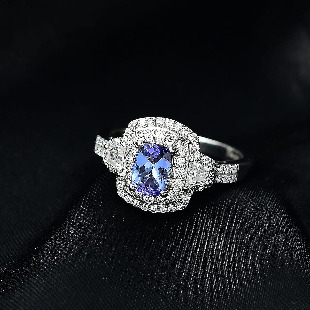 D'Joy Premium Tanzanite and Moissanite 1.85 ctw Art Deco Ring in Rhodium Over Sterling Silver (Size 10.0) image number 1