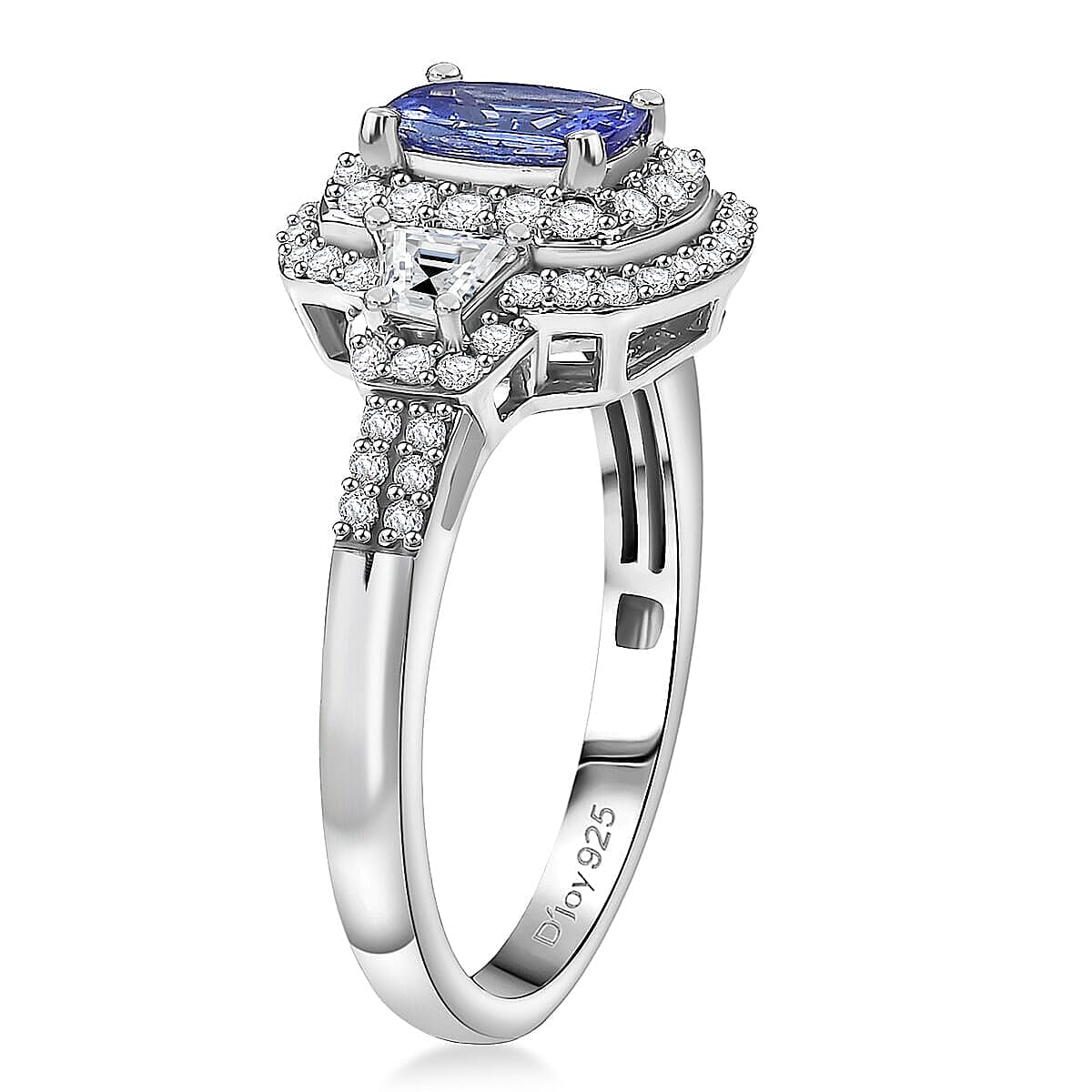 D'Joy Premium Tanzanite and Moissanite 1.85 ctw Art Deco Ring in Rhodium Over Sterling Silver (Size 10.0) image number 3