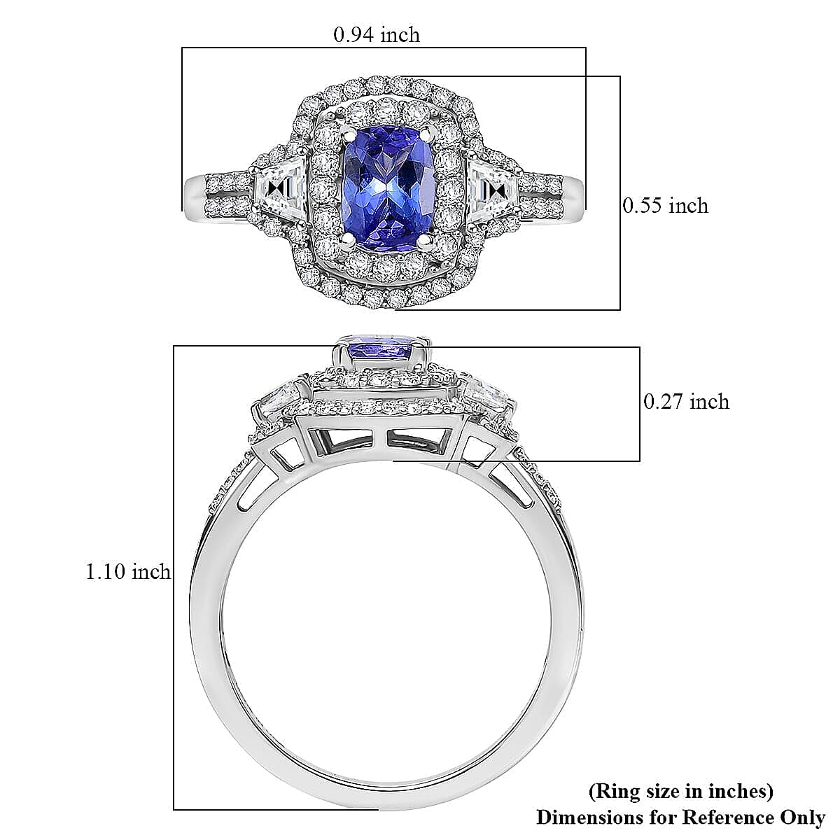 D'Joy Premium Tanzanite and Moissanite 1.85 ctw Art Deco Ring in Rhodium Over Sterling Silver (Size 10.0) image number 5