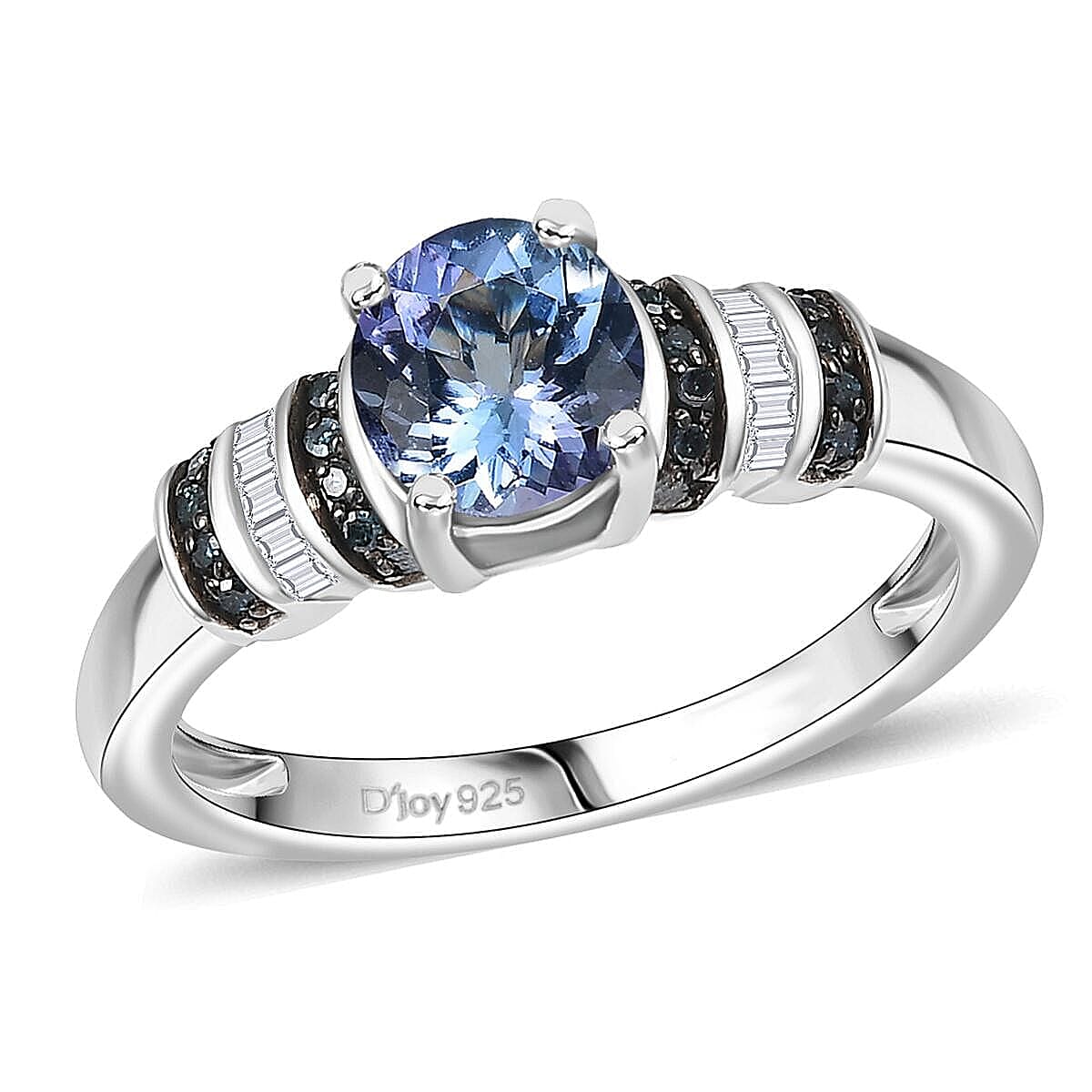 D'Joy Peacock Tanzanite, Blue Diamond (IR) and Diamond Ring in Rhodium Over Sterling Silver (Size 6.0) 1.00 ctw image number 0