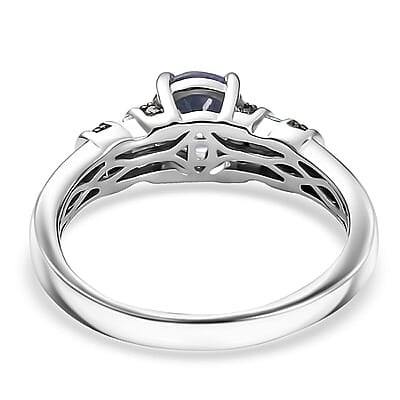 D'Joy Peacock Tanzanite, Blue and White Diamond Ring in Rhodium Over Sterling Silver (Size 10.0) 1.00 ctw
