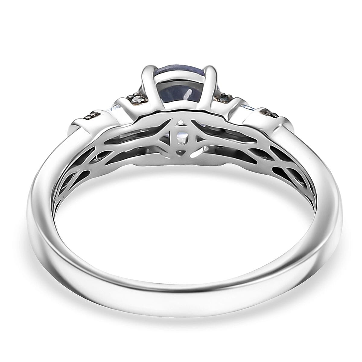 D'Joy Peacock Tanzanite, Blue and White Diamond 1.00 ctw Night Sky with Ocean Ring in Rhodium Over Sterling Silver (Size 7.0) image number 4