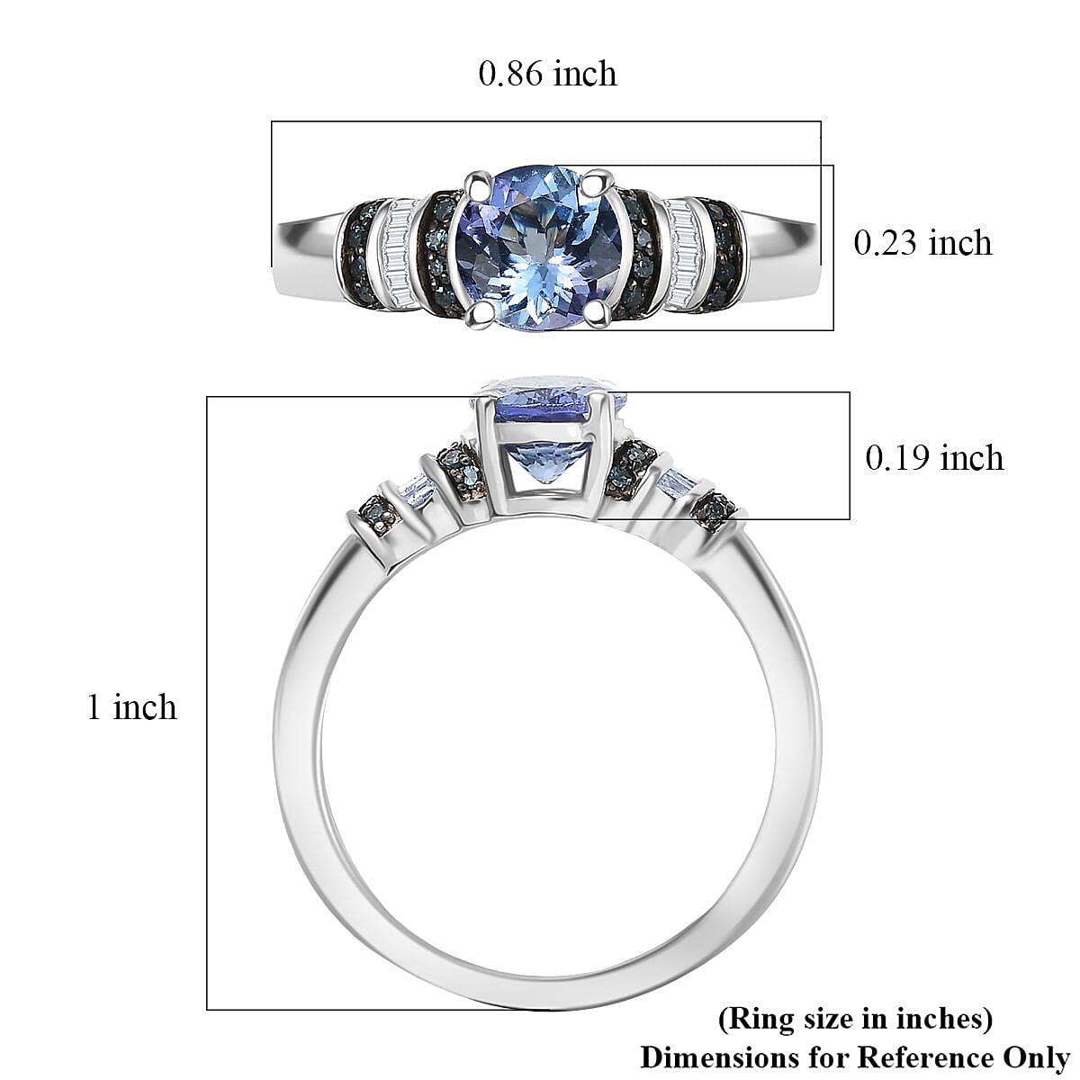 D'Joy Peacock Tanzanite, Blue and White Diamond 1.00 ctw Night Sky with Ocean Ring in Rhodium Over Sterling Silver (Size 7.0) image number 5