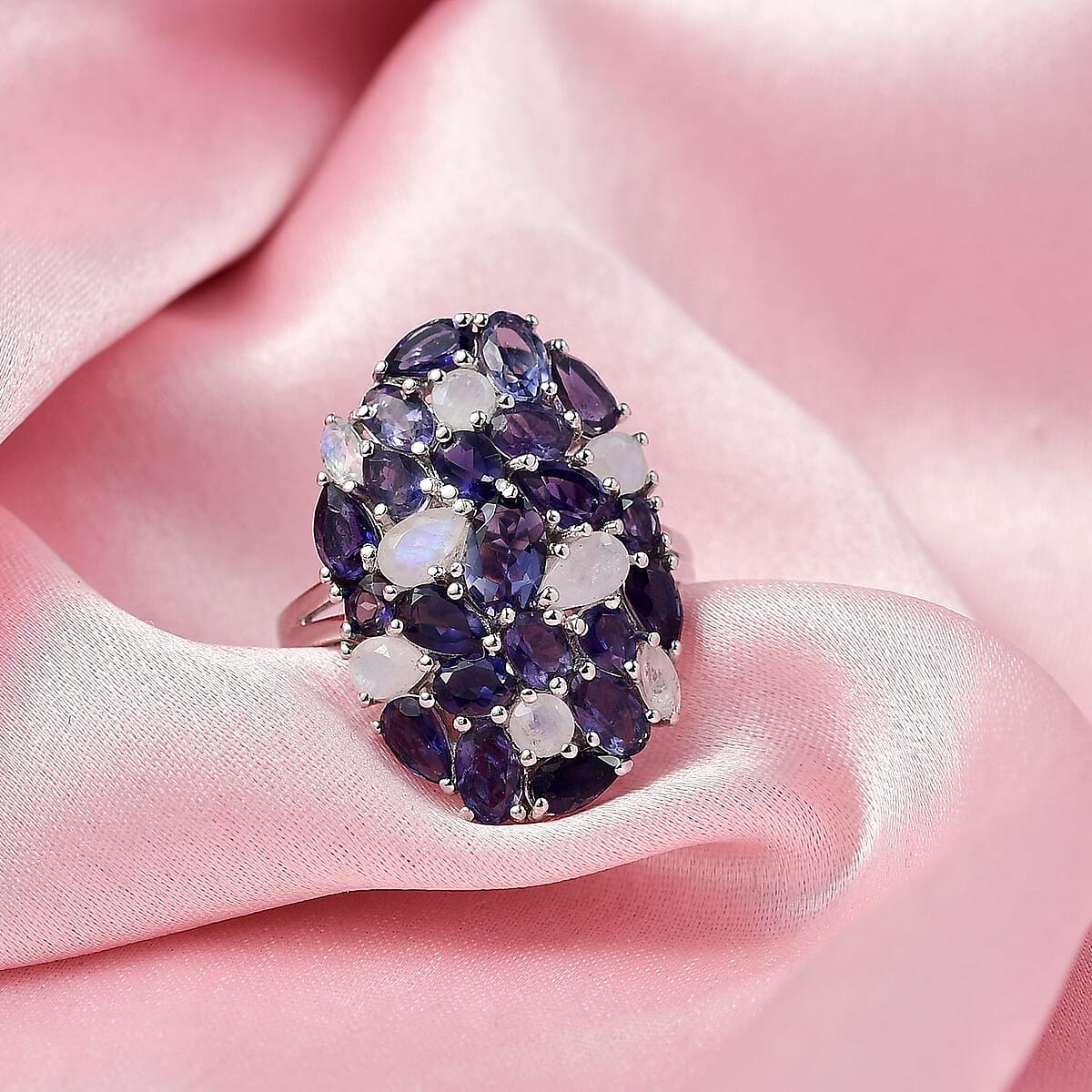 D'Joy Catalina Iolite and Malagasy Moonstone 4.95 ctw Moonlit Majesty Ring in Rhodium Over Sterling Silver (Size 10.0) image number 1