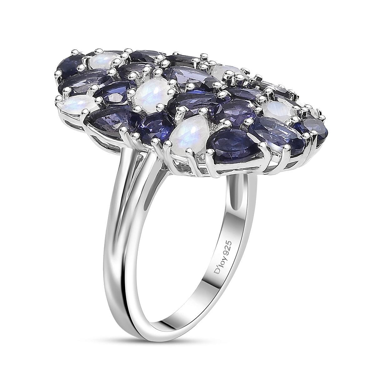 D'Joy Catalina Iolite and Malagasy Moonstone 4.95 ctw Moonlit Majesty Ring in Rhodium Over Sterling Silver (Size 10.0) image number 3