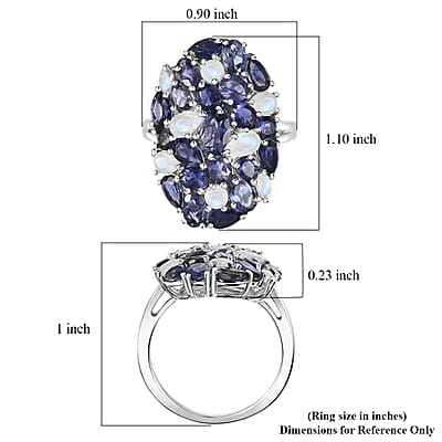 D'Joy Catalina Iolite and Malagasy Moonstone 4.95 ctw Moonlit Majesty Ring in Rhodium Over Sterling Silver (Size 10.0)