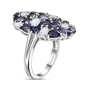 D'Joy Catalina Iolite and Malagasy Moonstone 4.95 ctw Moonlit Majesty Ring in Rhodium Over Sterling Silver (Size 7.0)