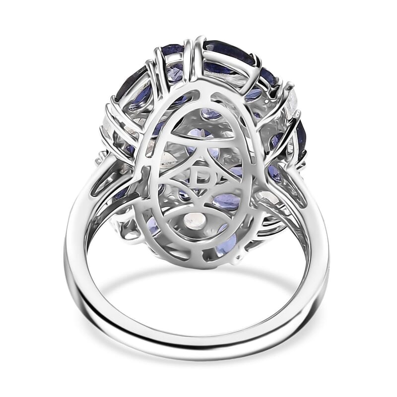 D'Joy Catalina Iolite and Malagasy Moonstone 4.95 ctw Moonlit Majesty Ring in Rhodium Over Sterling Silver (Size 8.0)