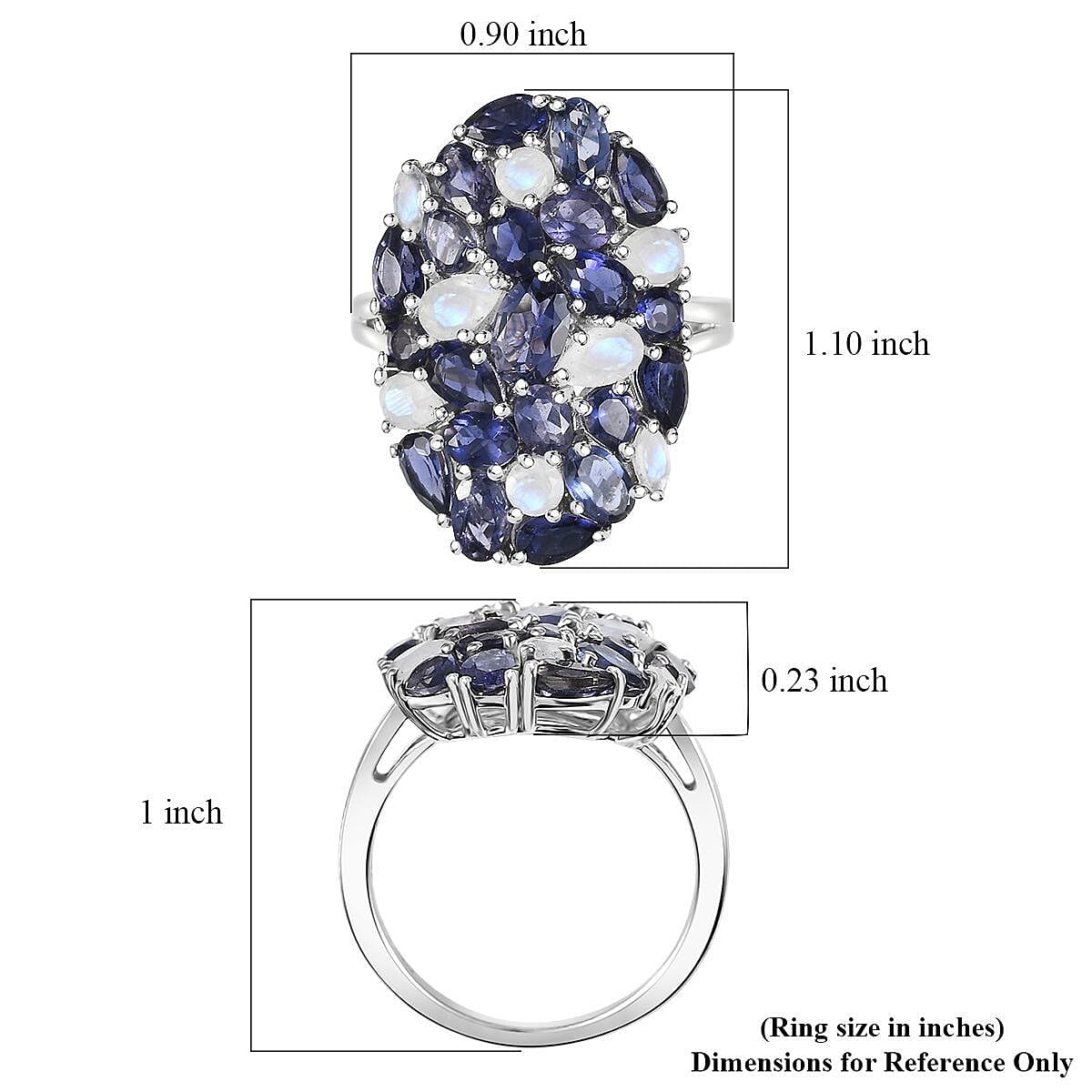 D'Joy Catalina Iolite and Malagasy Moonstone 4.95 ctw Moonlit Majesty Ring in Rhodium Over Sterling Silver (Size 8.0)