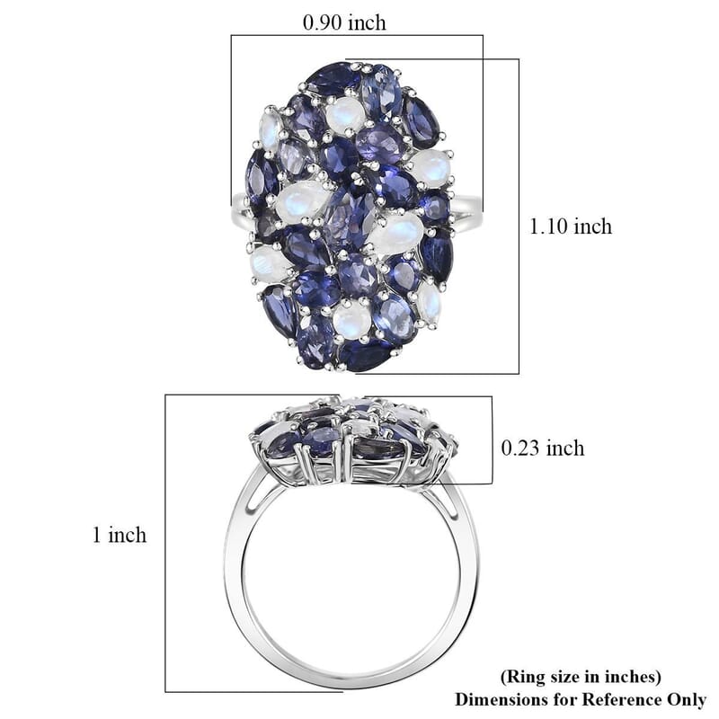 D'Joy Catalina Iolite and Malagasy Moonstone 4.95 ctw Moonlit Majesty Ring in Rhodium Over Sterling Silver (Size 8.0)