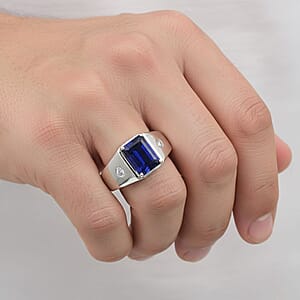 Premium Catalina Iolite and Luxuriant Lab Grown Diamond G-H SI 2.00 ctw Men's Ring in Rhodium Over Sterling Silver (Size 10.0)