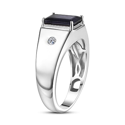 Premium Catalina Iolite and Luxuriant Lab Grown Diamond G-H SI 2.00 ctw Men's Ring in Rhodium Over Sterling Silver (Size 10.0)