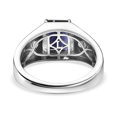 Premium Catalina Iolite and Luxuriant Lab Grown Diamond G-H SI 2.00 ctw Men's Ring in Rhodium Over Sterling Silver (Size 10.0)