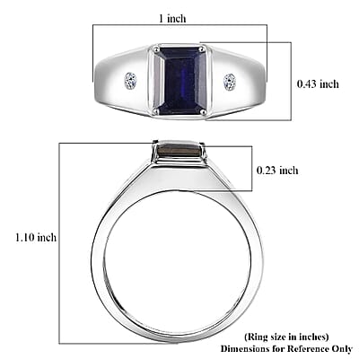 Premium Catalina Iolite and Luxuriant Lab Grown Diamond G-H SI 2.00 ctw Men's Ring in Rhodium Over Sterling Silver (Size 10.0)