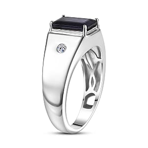 Premium Catalina Iolite and Luxuriant Lab Grown Diamond G-H SI 2.00 ctw Men's Ring in Rhodium Over Sterling Silver (Size 11.0)