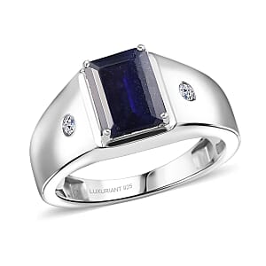 Premium Catalina Iolite and Luxuriant Lab Grown Diamond G-H SI 2.00 ctw Men's Ring in Rhodium Over Sterling Silver (Size 12.0)