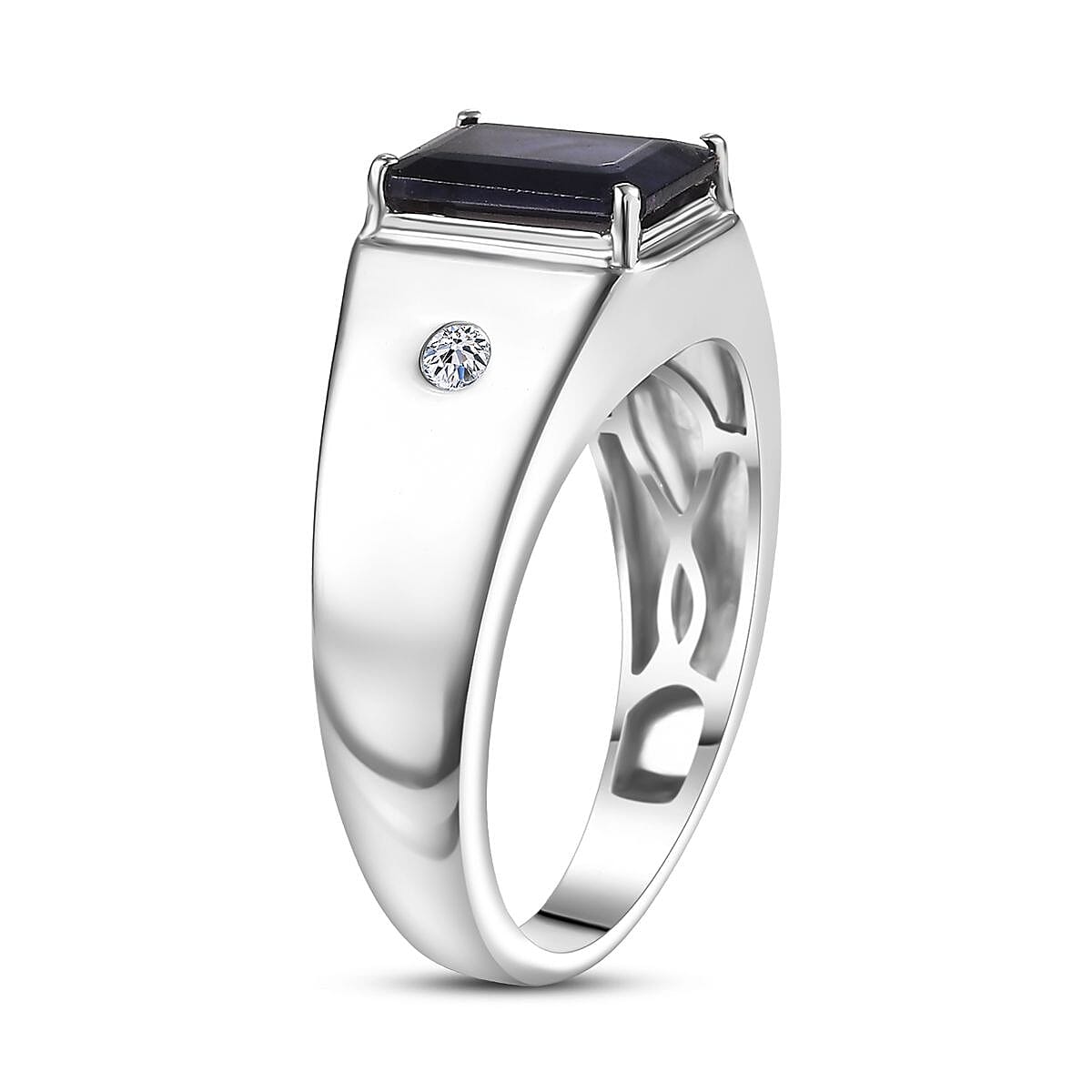 Premium Catalina Iolite and Luxuriant Lab Grown Diamond G-H SI 2.00 ctw Men's Ring in Rhodium Over Sterling Silver (Size 12.0) image number 3