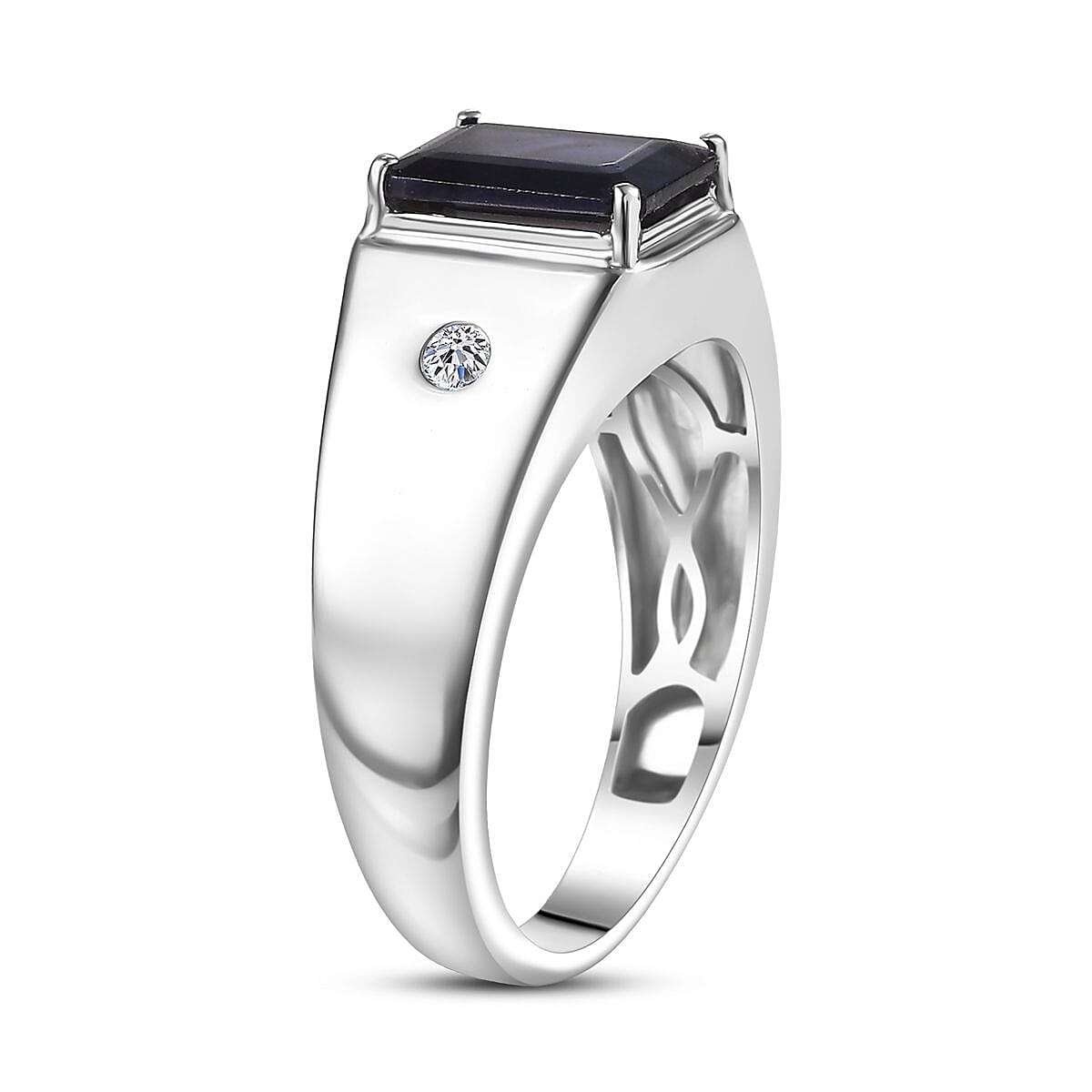 Premium Catalina Iolite and Luxuriant Lab Grown Diamond G-H SI 2.00 ctw Men's Ring in Rhodium Over Sterling Silver (Size 13.0) image number 3