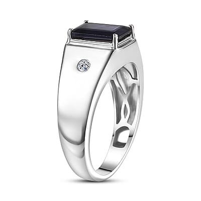 Premium Catalina Iolite and Luxuriant Lab Grown Diamond G-H SI 2.00 ctw Men's Ring in Rhodium Over Sterling Silver (Size 13.0)