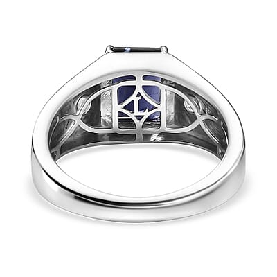 Premium Catalina Iolite and Luxuriant Lab Grown Diamond G-H SI 2.00 ctw Men's Ring in Rhodium Over Sterling Silver (Size 13.0)