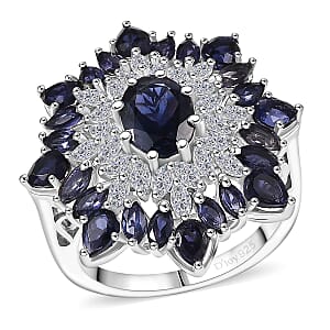 Doorbuster D'Joy Premium Catalina Iolite and Moissanite 3.85 ctw Regalia Star Ring in Rhodium Over Sterling Silver (Size 10.0)