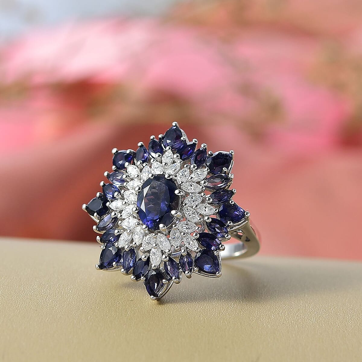 Doorbuster D'Joy Premium Catalina Iolite and Moissanite 3.85 ctw Regalia Star Ring in Rhodium Over Sterling Silver (Size 10.0) image number 1