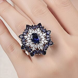 Doorbuster D'Joy Premium Catalina Iolite and Moissanite 3.85 ctw Regalia Star Ring in Rhodium Over Sterling Silver (Size 10.0)