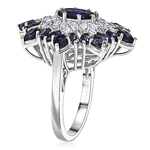 Doorbuster D'Joy Premium Catalina Iolite and Moissanite 3.85 ctw Regalia Star Ring in Rhodium Over Sterling Silver (Size 10.0)