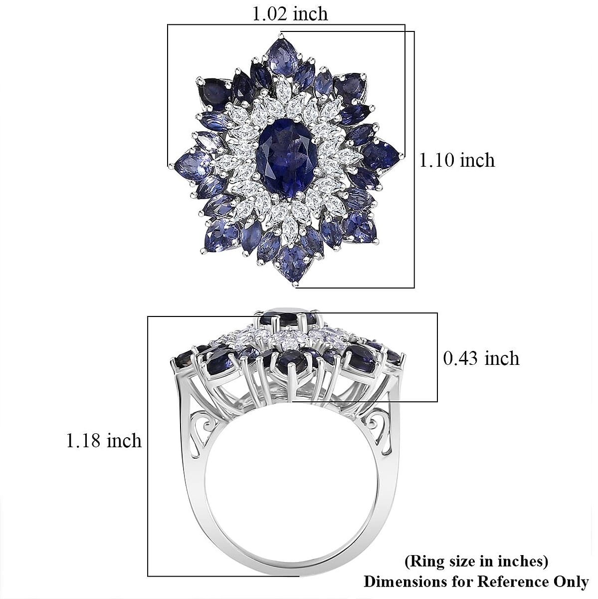 Doorbuster D'Joy Premium Catalina Iolite and Moissanite 3.85 ctw Regalia Star Ring in Rhodium Over Sterling Silver (Size 10.0) image number 5