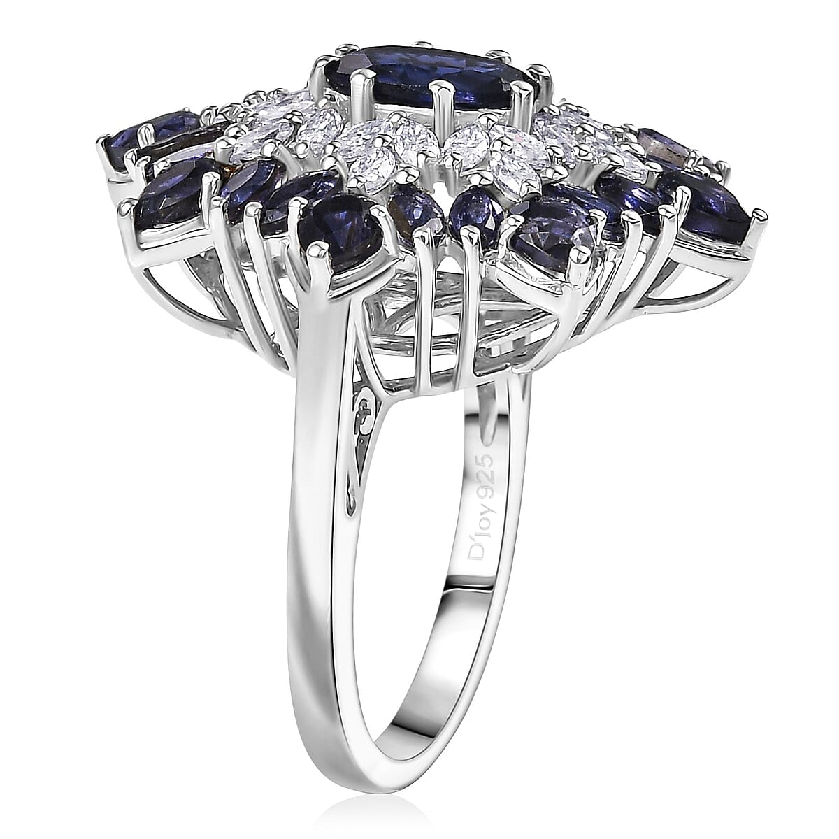  D'Joy Premium Catalina Iolite and Moissanite 3.85 ctw Regalia Star Ring in Rhodium Over Sterling Silver (Size 11.0) image number 3