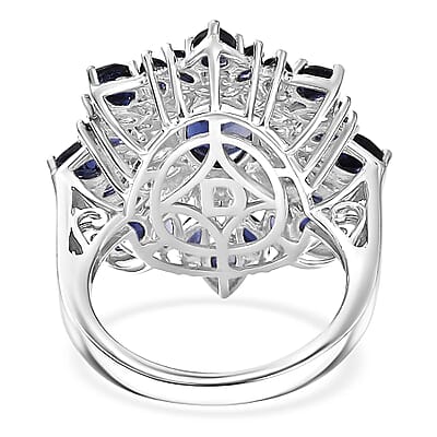 D'Joy Premium Catalina Iolite and Moissanite 3.85 ctw Regalia Star Ring in Rhodium Over Sterling Silver (Size 11.0)